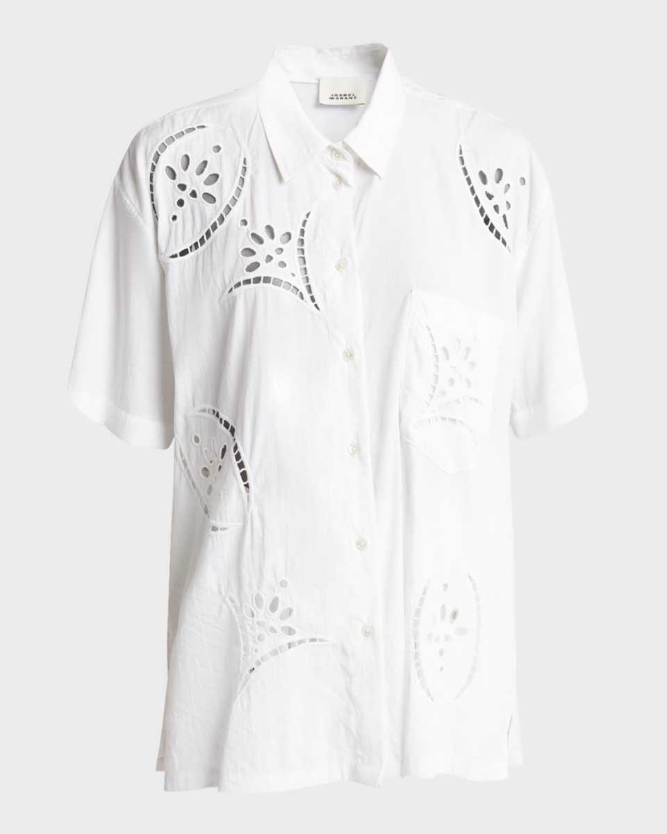 Bilya Broderie Anglaise Short-Sleeve Collared Shirt