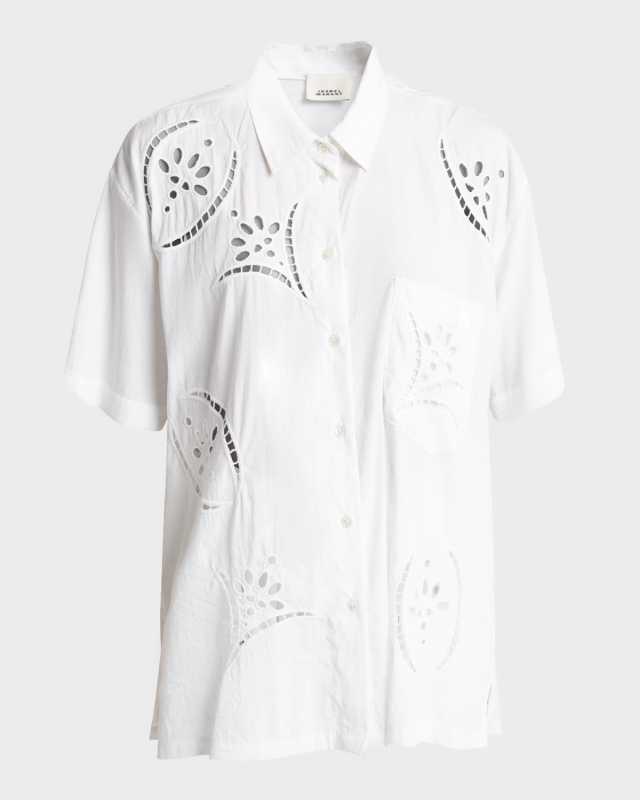 Bilya Broderie Anglaise Short-Sleeve Collared Shirt