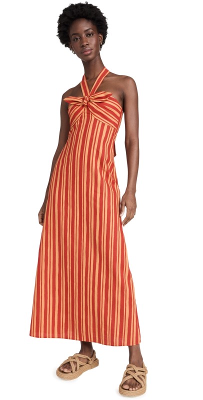 SIMONMILLER Del Linen Dress Retro Red/Acid Orange Stripe