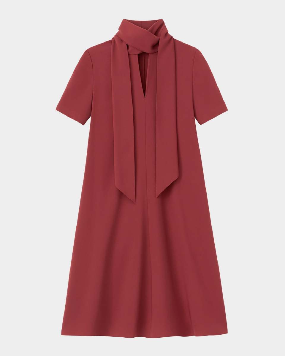 Tie-Neck Cutout Crepe Midi Dress