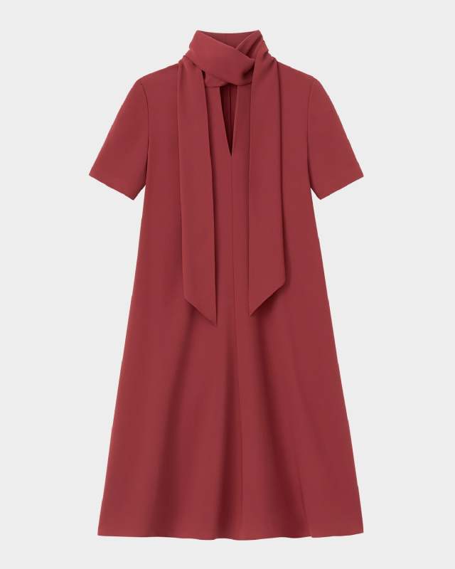 Tie-Neck Cutout Crepe Midi Dress