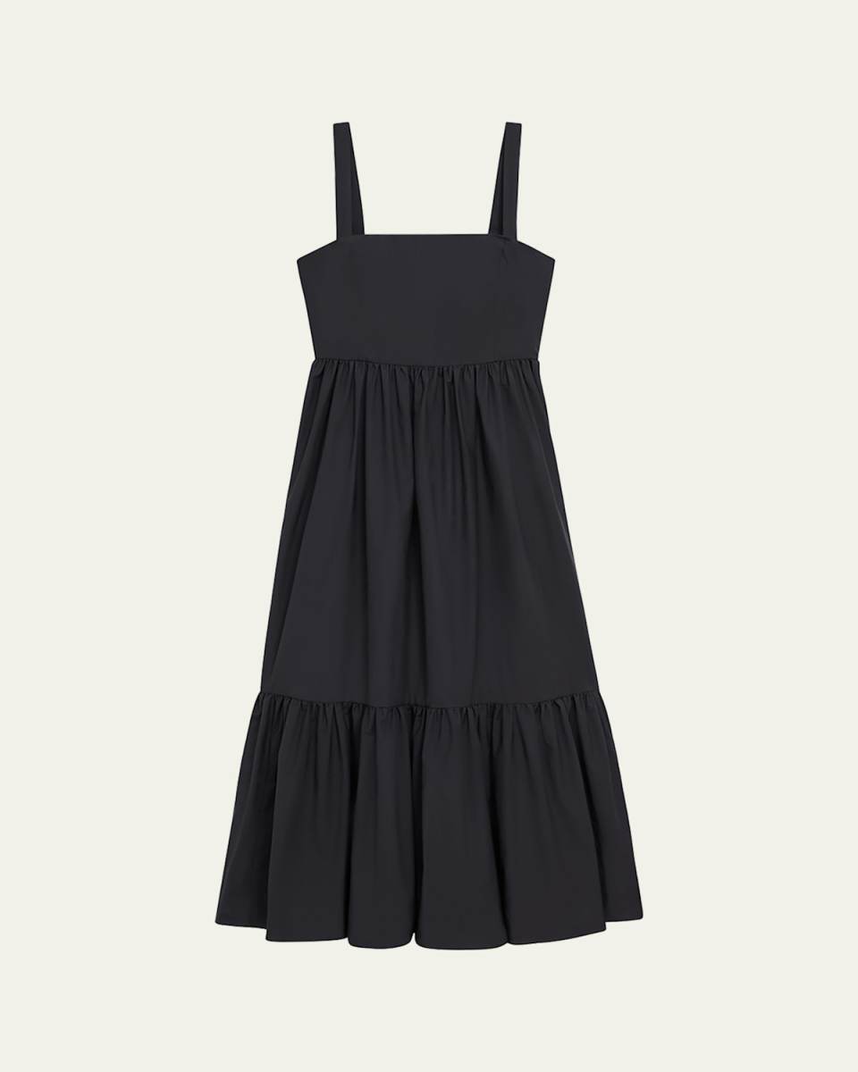 Sleeveless Square-Neck Tiered Poplin Midi Dress