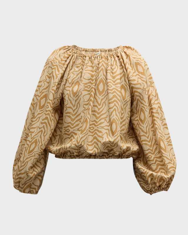 Lalow Ruched Blouson-Sleeve Blouse