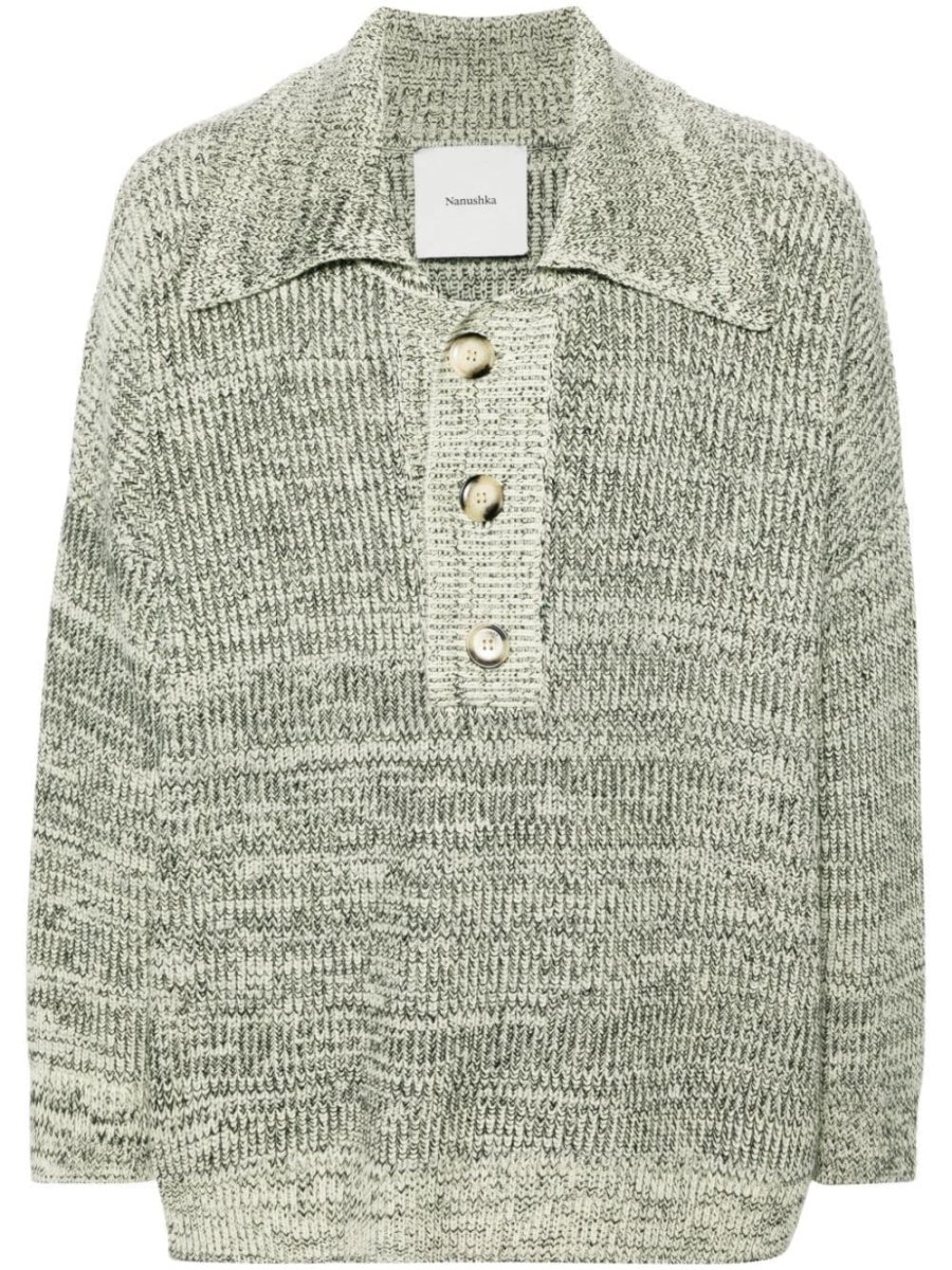 mélange wool-blend polo top