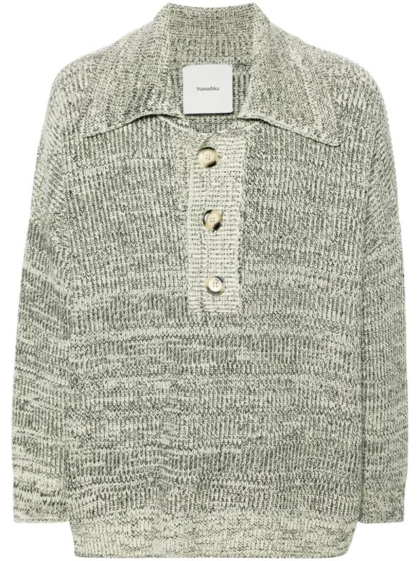 mélange wool-blend polo top