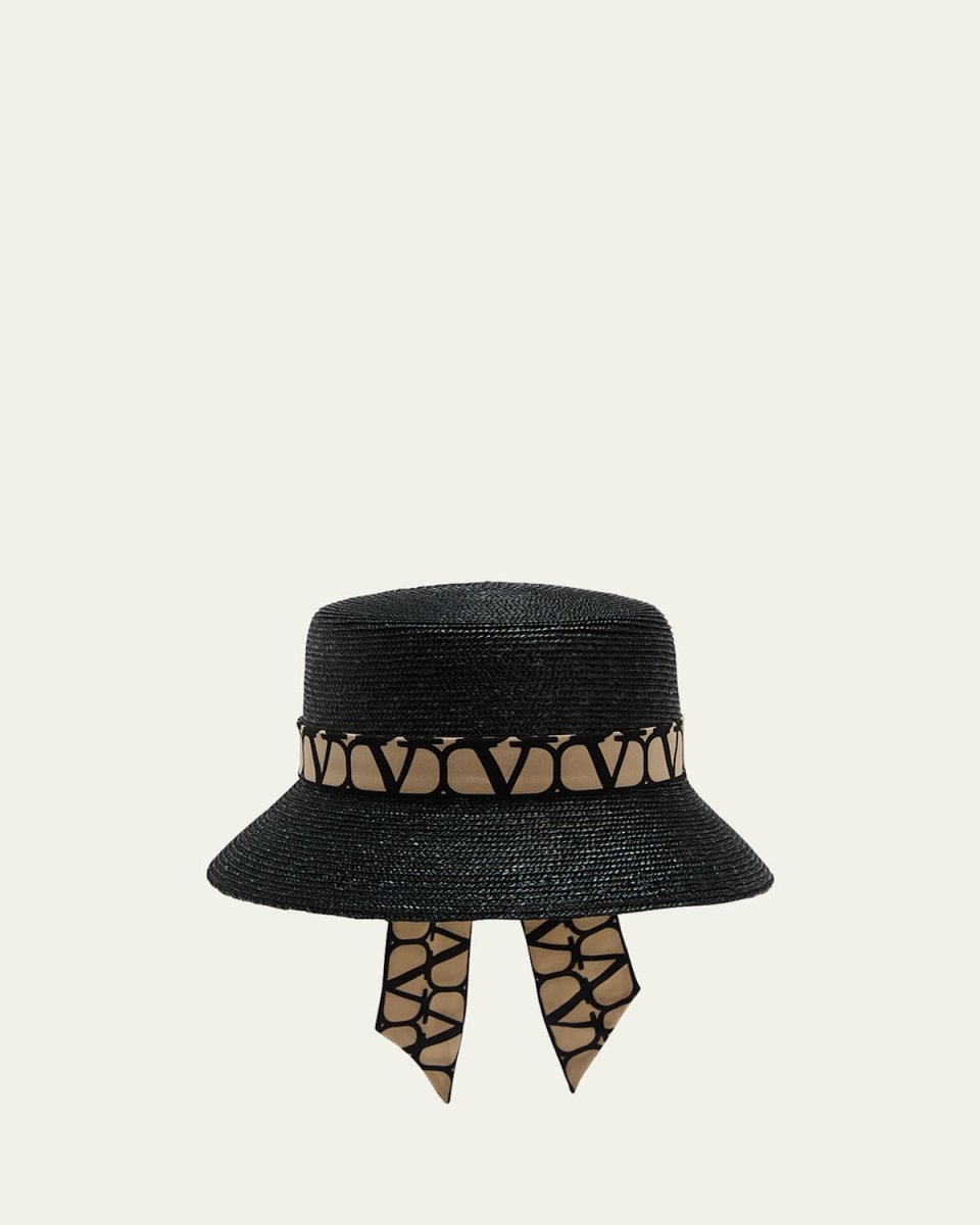 Toile Iconographe Straw Bucket Hat With V-Logo Scarf