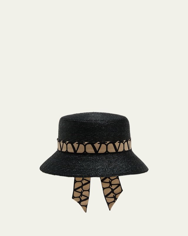 Toile Iconographe Straw Bucket Hat With V-Logo Scarf