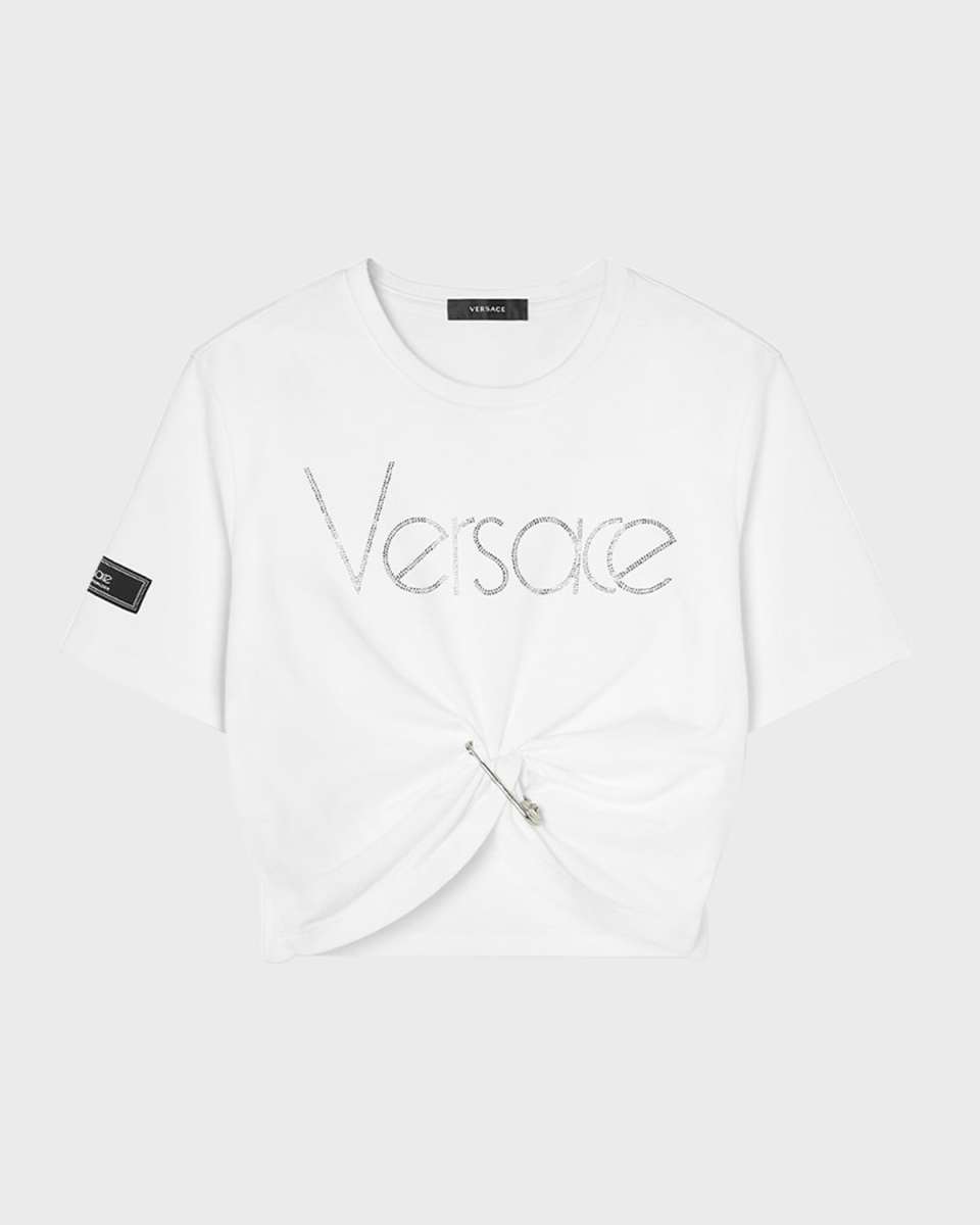 80s Logo Hotfix Safety-Pin Short-Sleeve Crop T-Shirt