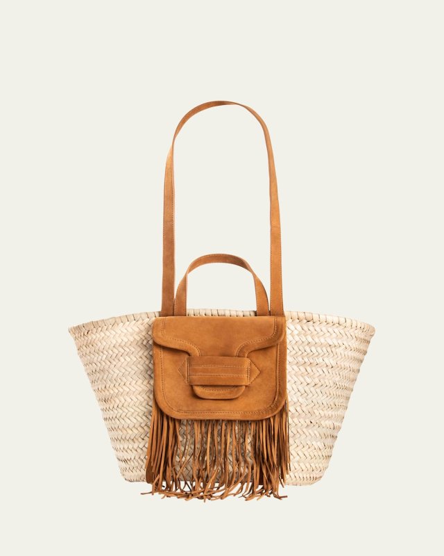 Alha Fringe Raffia and Suede Tote Bag