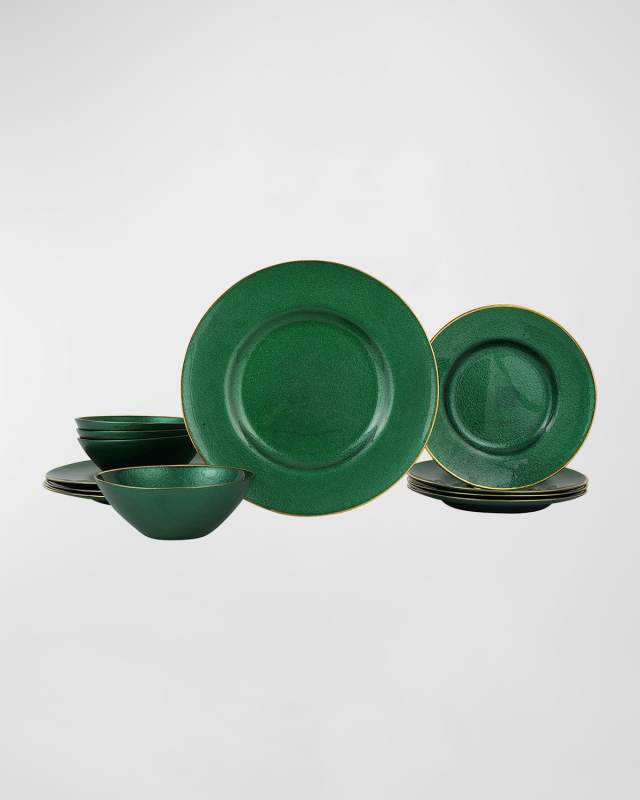 12-Piece Metallic Glass Emerald Dinnerware Set
