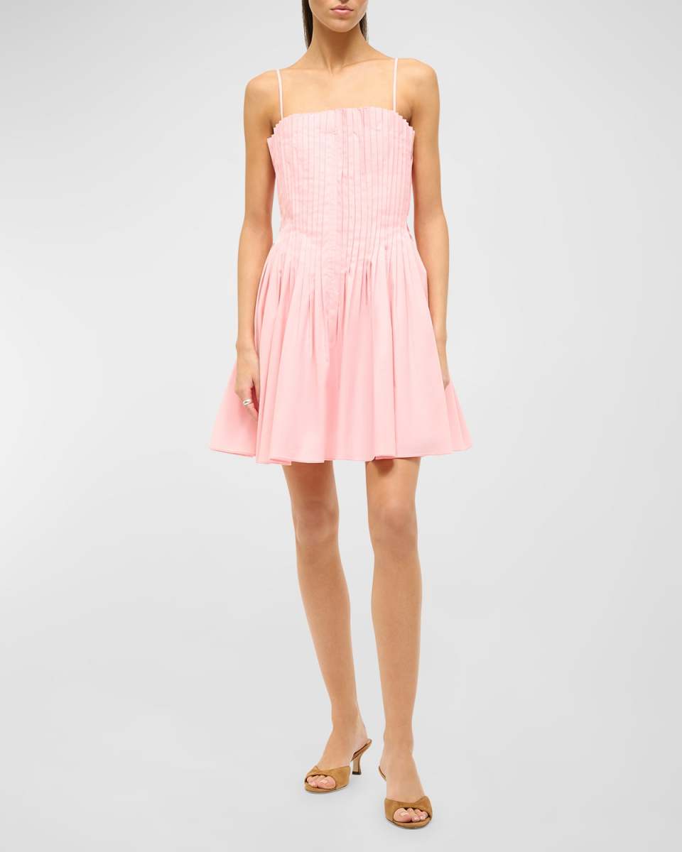 Bella Pleated Poplin Spaghetti-Strap Mini Dress