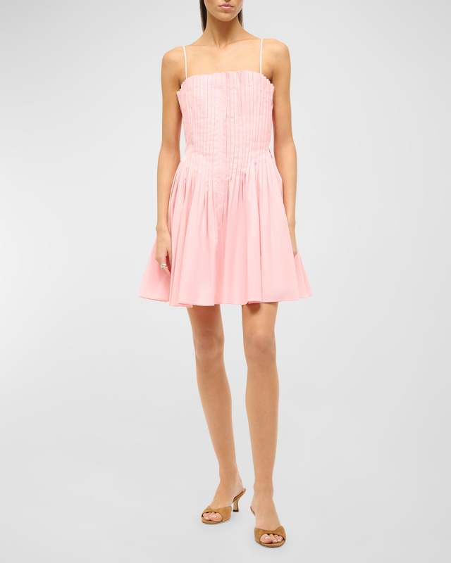 Bella Pleated Poplin Spaghetti-Strap Mini Dress