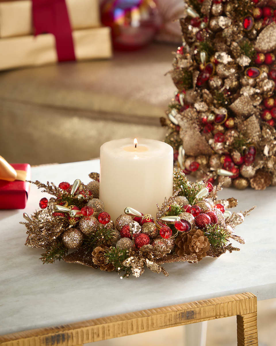 Gilded Holiday 4" Candle Ring Wreath