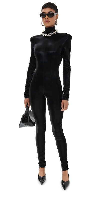 LaQuan Smith Long Sleeve Mock Neck Jumpsuit with Open Back Black