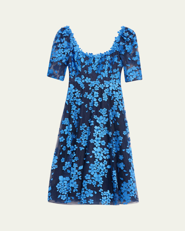 Scoop-Neck Floral Lace Midi Dress