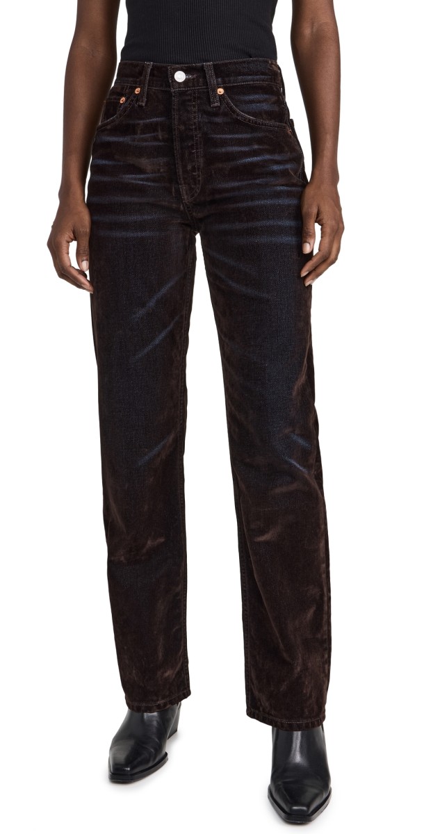 RE/DONE 90s High Rise Loose Flocked Jeans Brown Flocked