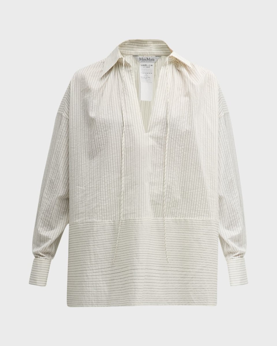Saletta Striped Tie-Neck Blouse