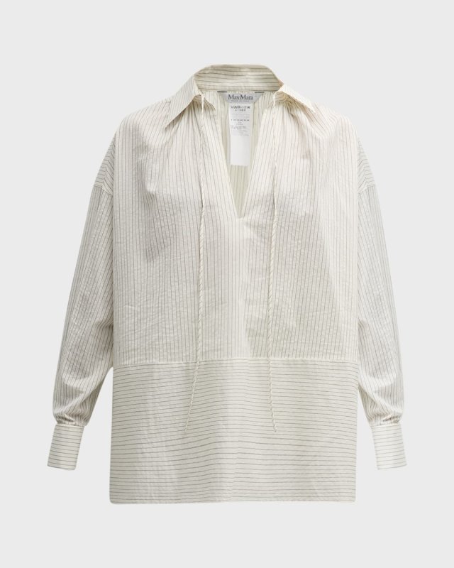 Saletta Striped Tie-Neck Blouse