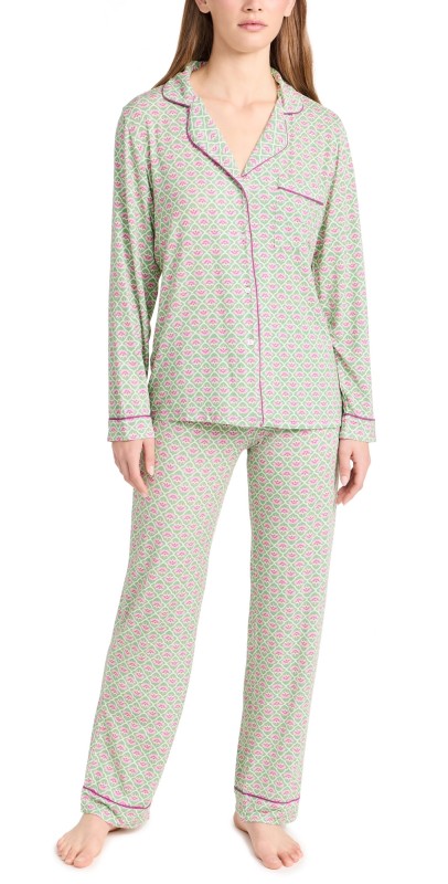 Stripe & Stare Green Floral Tile Pajama Set Green