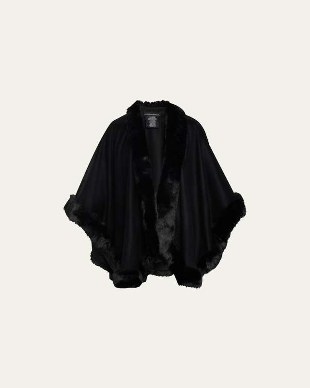 Faux Fur Trim Cashmere Cape