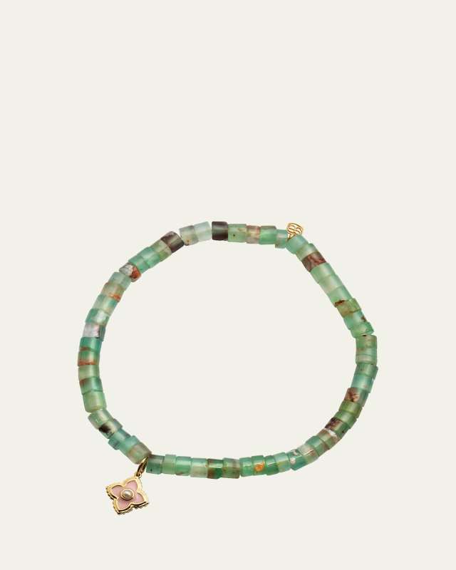 14k Gold Moroccon Beaded Bracelet with Pearl Charm