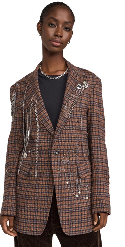 R13 Pincushion Blazer Brown Plaid