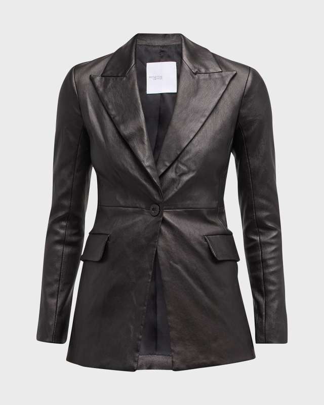 Leather Single-Breasted Blazer Jacket