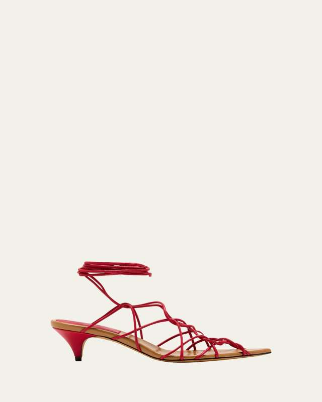 Arden Strappy Caged Ankle-Tie Sandals