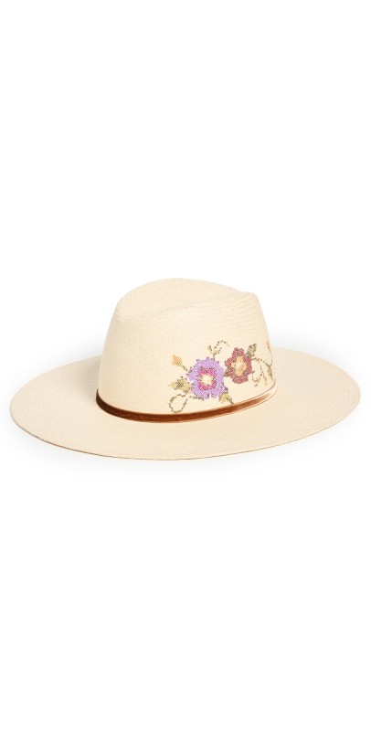 Freya Poppy Cross Stitch Straw Hat Natural