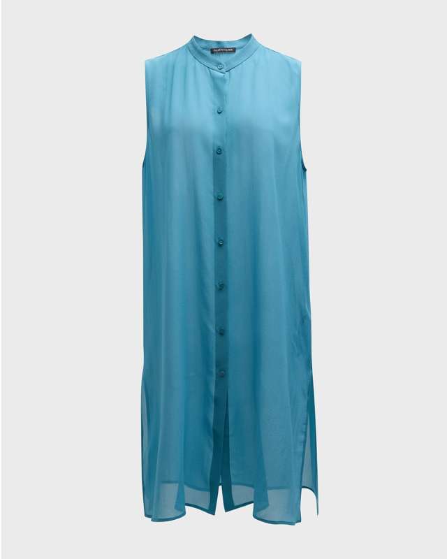 Sleeveless Button-Down Sheer Georgette Shirt
