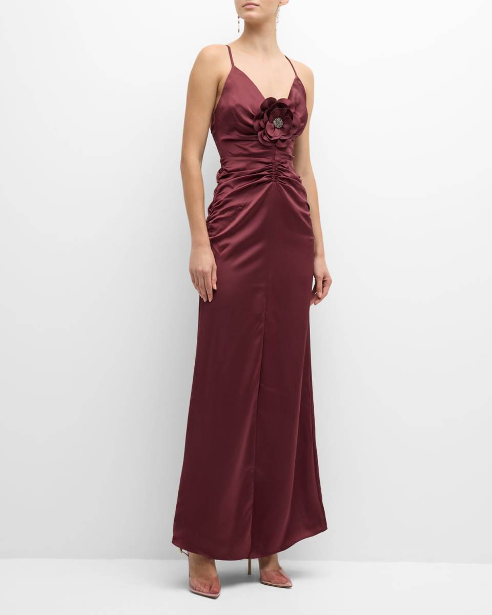 Lena Ruched Sleeveless Flower Gown