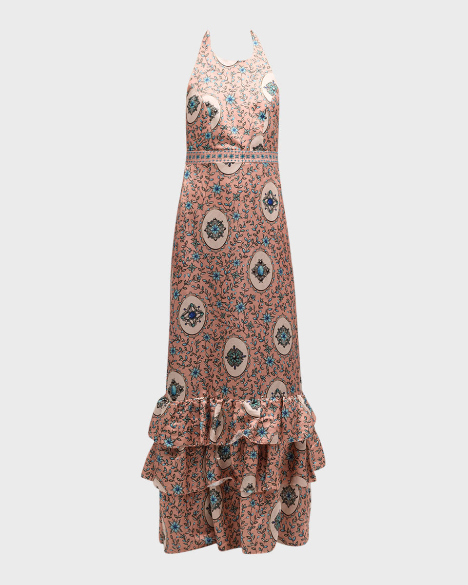 Magnolia Cofre Backless Linen Maxi Halter Dress