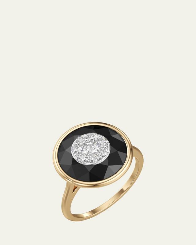 18K Yellow Gold One Collection Bezel Onyx Ring with Diamonds, Size