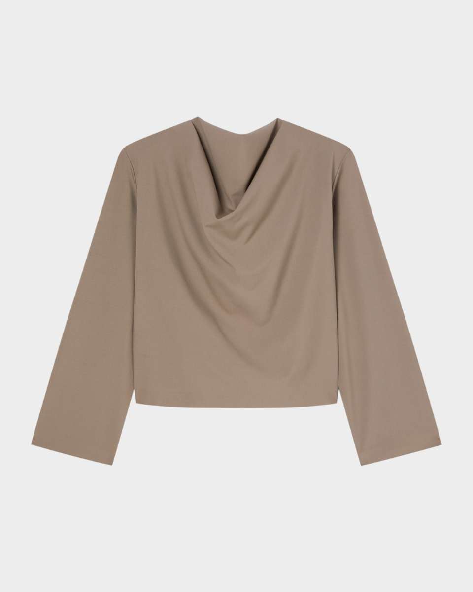 Draped Long-Sleeve Wool Top