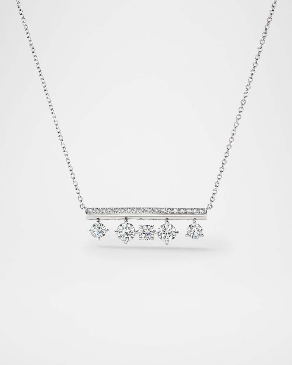 18K White Gold Barre Floating Diamond Pave Pendant Necklace
