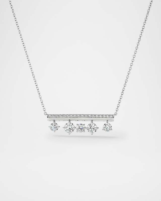 18K White Gold Barre Floating Diamond Pave Pendant Necklace