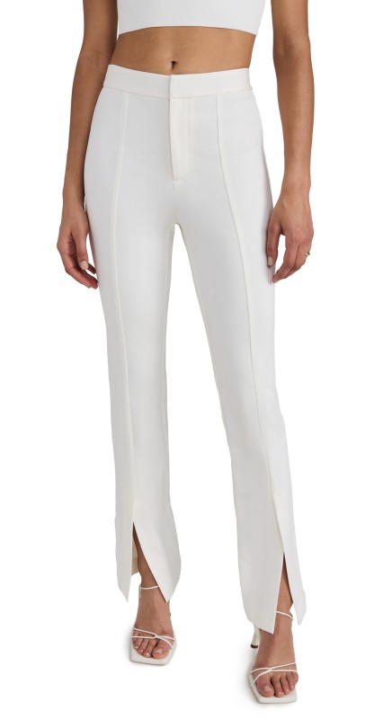 alice + olivia Brice Slim Cuff Slit Pants Ecru