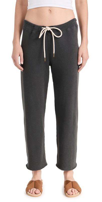 THE GREAT. The Wide Leg Cropped Sweatpants Washed Black