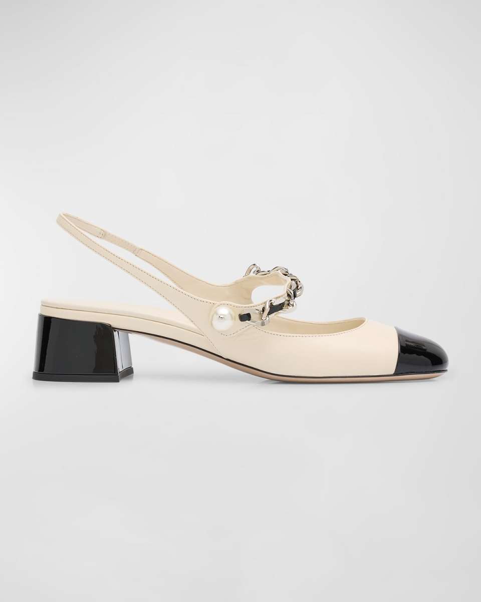 Bicolor Leather Mary Jane Slingback Pumps