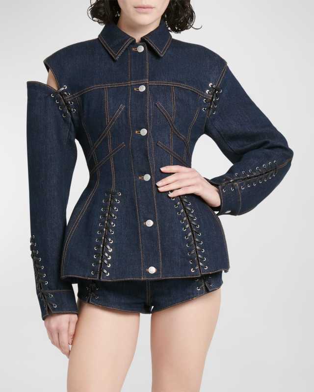 Corset Lacing Bustier Peplum Denim Jacket