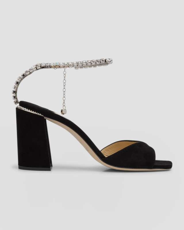 Saeda Suede Crystal Ankle-Strap Sandals