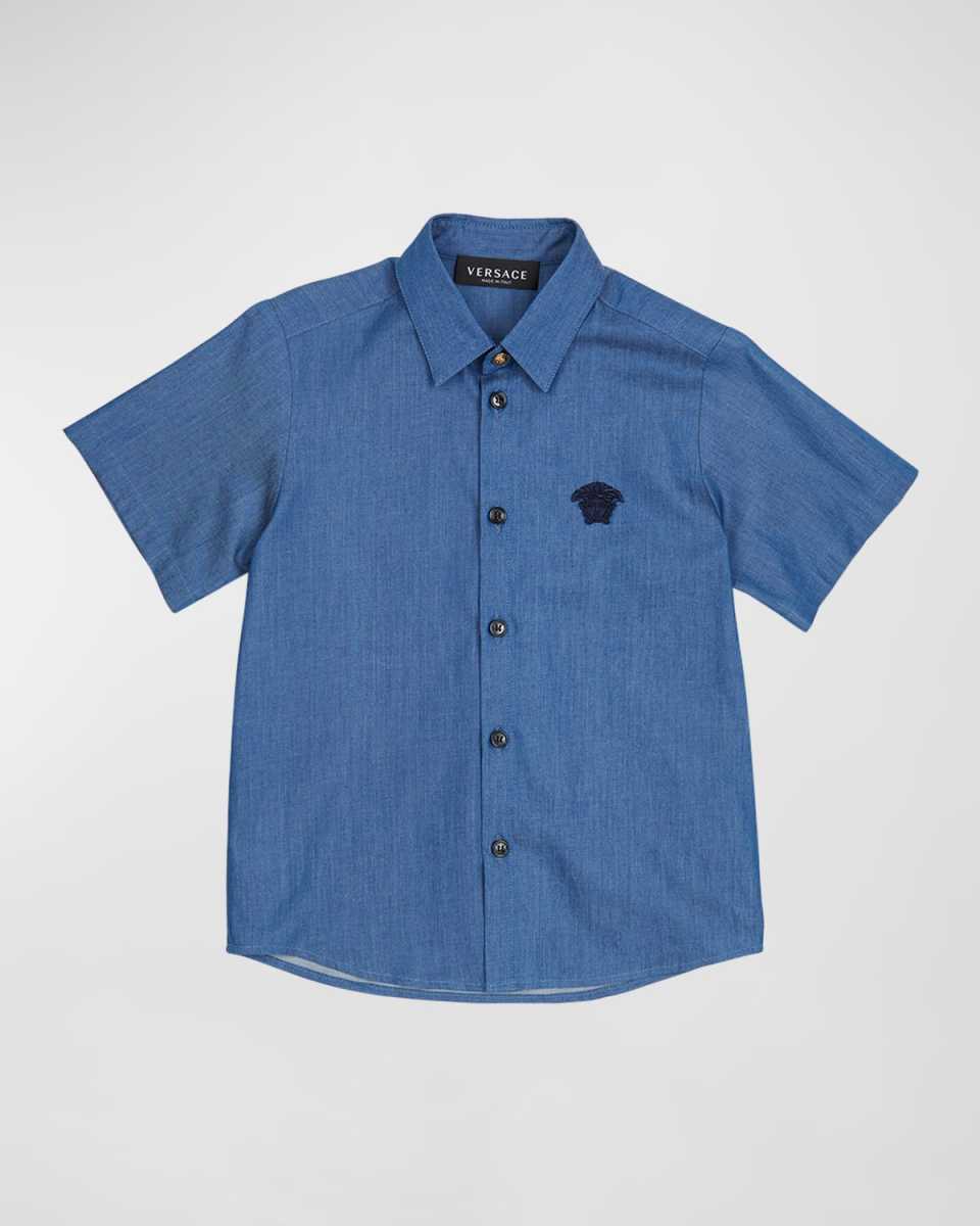 Boy's Medusa Embroidered Chambray Shirt, Size 4-