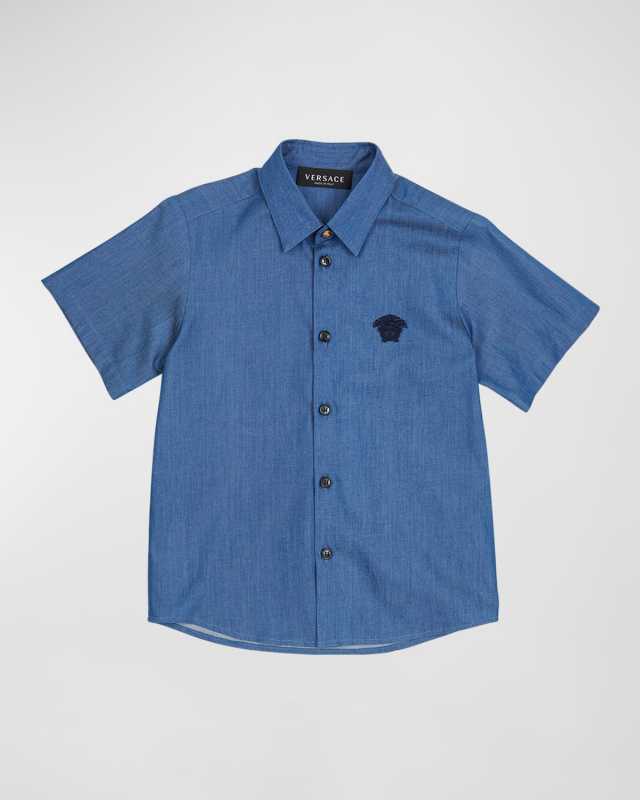 Boy's Medusa Embroidered Chambray Shirt, Size 4-6
