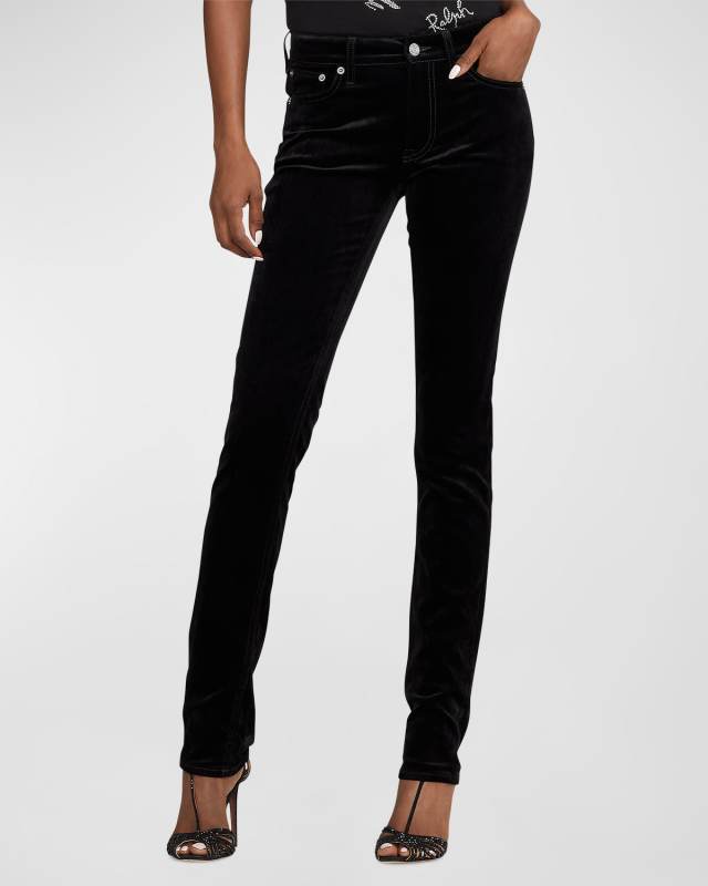 Cotton Flocked Velvet Skinny-Leg Jeans