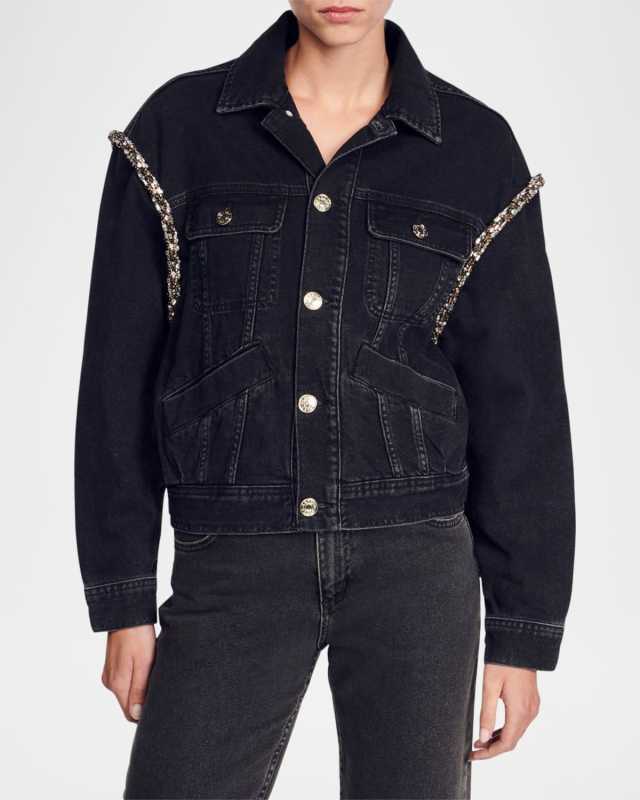 Paloma Embellished Faded Denim Jacket