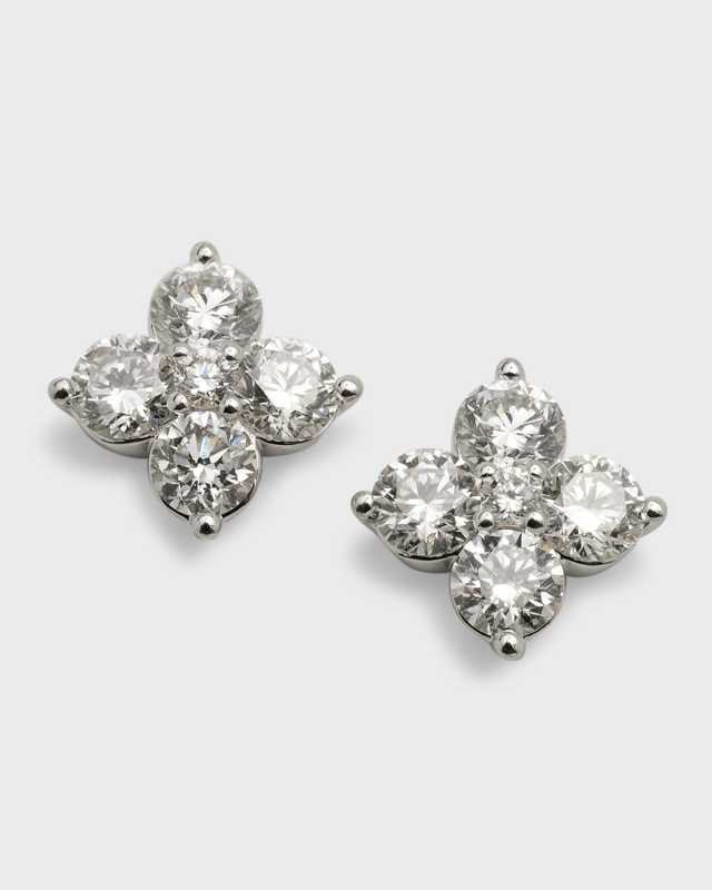 18K White Gold Round Diamond Flower Earrings, 1.25tcw