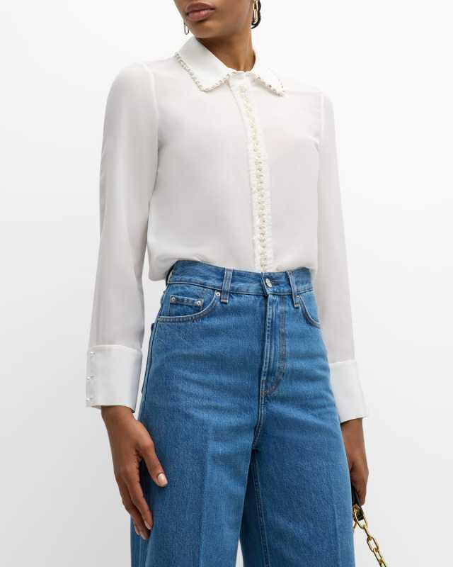 Willa Embellished Silk Placket Top