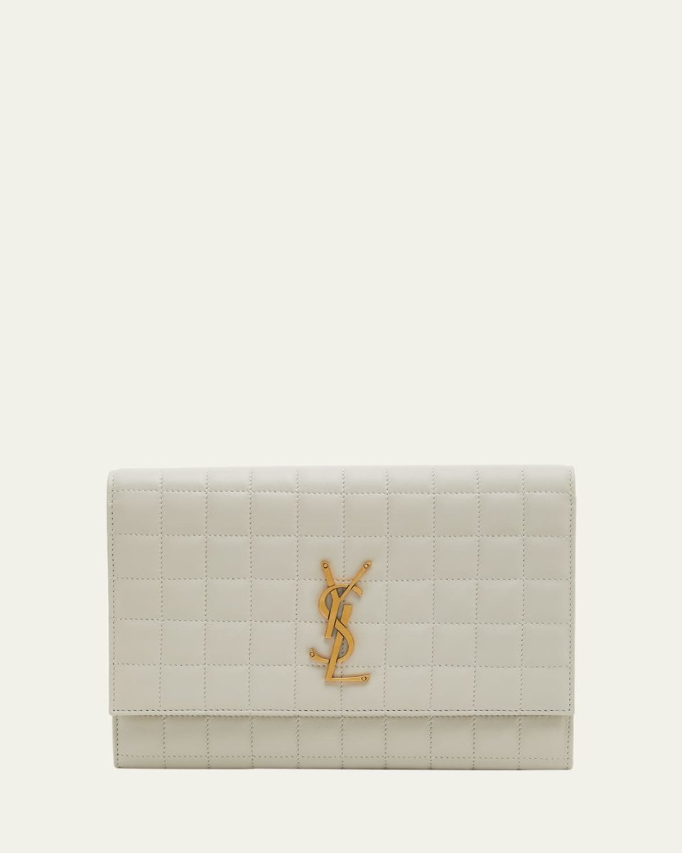 YSL Monogram Flap Clutch Bag in Quilted Smooth Leather