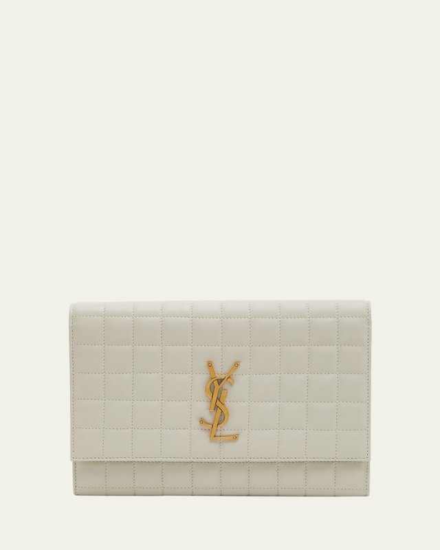 YSL Monogram Flap Clutch Bag in Quilted Smooth Leather