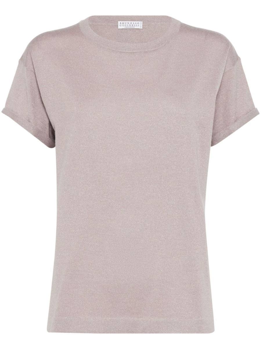 metallic-threading knitted top